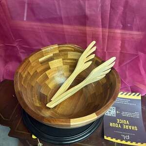 Paulancis Wooden Salad Bowl Set with Bamboo Tong - 11.8" Acacia Wood Salad Bowl,